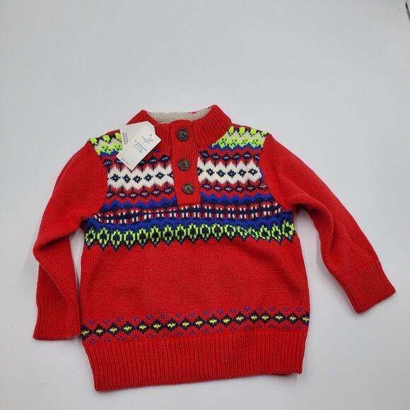 Baby Gap Red Fare Isle Thick Sweater with Faux Sherling Collar Size 12-18 Months - Picture 1 of 6